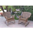 Set of 2 Windsor Honey Resin Wicker Rocker Chair with Cushions