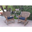 Set of 2 Windsor Honey Resin Wicker Rocker Chair with Cushions