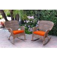 Set of 2 Windsor Honey Resin Wicker Rocker Chair with Cushions