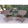 Set of 2 Windsor Honey Resin Wicker Rocker Chair with Cushions