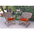 Set of 2 Windsor Honey Resin Wicker Rocker Chair with Cushions
