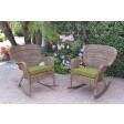 Set of 2 Windsor Honey Resin Wicker Rocker Chair with Cushions