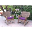 Set of 2 Windsor Honey Resin Wicker Rocker Chair with Cushions