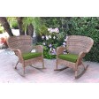 Set of 2 Windsor Honey Resin Wicker Rocker Chair with Cushions