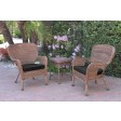 Windsor Honey Wicker Chair And End Table Set With Black Chair Cushion