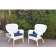Set of 2 Windsor White Resin Wicker Chair with Midnight Blue Cushions