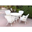 5pc Windsor White Wicker Dining Set With Cushions