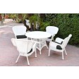 5pc Windsor White Wicker Dining Set - Black Cushions