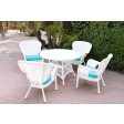 5pc Windsor White Wicker Dining Set With Cushions