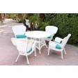 5pc Windsor White Wicker Dining Set - Turquoise Cushions