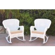 Set of 2 Windsor White Resin Wicker Rocker Chair with Cushions