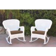 Set of 2 Windsor White Resin Wicker Rocker Chair with Cushions