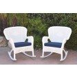 Set of 2 Windsor White Resin Wicker Rocker Chair with Cushions
