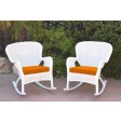 Set of 2 Windsor White Resin Wicker Rocker Chair with Cushions
