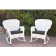 Set of 2 Windsor White Resin Wicker Rocker Chair with Cushions