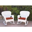 Set of 2 Windsor White Resin Wicker Rocker Chair with Cushions