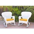 Set of 2 Windsor White Resin Wicker Rocker Chair with Cushions