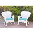 Set of 2 Windsor White Resin Wicker Rocker Chair with Sky Blue Cushions