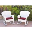 Set of 2 Windsor White Resin Wicker Rocker Chair with Cushions