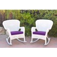 Set of 2 Windsor White Resin Wicker Rocker Chair with Cushions