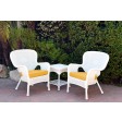Windsor White Wicker Chair And End Table Set With Chair Cushion