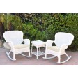 Windsor White Wicker Rocker Chair And End Table Set With Chair Cushion