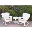 Windsor White Wicker Rocker Chair And End Table Set With Chair Cushion