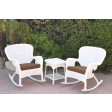 Windsor White Wicker Rocker Chair And End Table Set With Chair Cushion