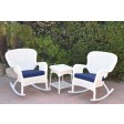 Windsor White Wicker Rocker Chair And End Table Set With Chair Cushion