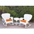 Windsor White Wicker Rocker Chair And End Table Set With Chair Cushion