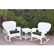 Windsor White Wicker Rocker Chair And End Table Set With Chair Cushion