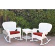 Windsor White Wicker Rocker Chair And End Table Set With Chair Cushion