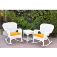 Windsor White Wicker Rocker Chair And End Table Set With Chair Cushion