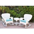 Windsor White Wicker Rocker Chair And End Table Set With Chair Cushion