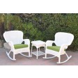 Windsor White Wicker Rocker Chair And End Table Set With Chair Cushion