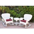 Windsor White Wicker Rocker Chair And End Table Set With Chair Cushion