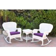 Windsor White Wicker Rocker Chair And End Table Set With Chair Cushion