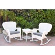 Windsor White Wicker Rocker Chair And End Table Set With Chair Cushion