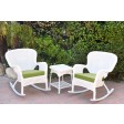 Windsor White Wicker Rocker Chair And End Table Set With Chair Cushion