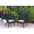 Set of 2 Windsor Black Resin Wicker Chair with Cushion