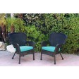 Set of 2 Windsor Black Resin Wicker Chair with Cushion