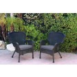 Set of 2 Windsor Black Resin Wicker Chair with Cushion