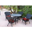 5pc Windsor Black Wicker Dining Set - Brick Red Cushions