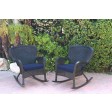 Set of 2 Windsor Black  Resin Wicker Rocker Chair with Cushions