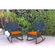 Set of 2 Windsor Black  Resin Wicker Rocker Chair with Cushions