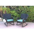 Set of 2 Windsor Black  Resin Wicker Rocker Chair with Cushions