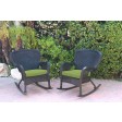Set of 2 Windsor Black  Resin Wicker Rocker Chair with Cushions