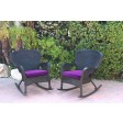 Set of 2 Windsor Black  Resin Wicker Rocker Chair with Cushions