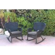Set of 2 Windsor Black  Resin Wicker Rocker Chair with Steel Blue Cushions