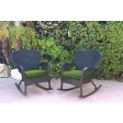 Set of 2 Windsor Black  Resin Wicker Rocker Chair with Cushions